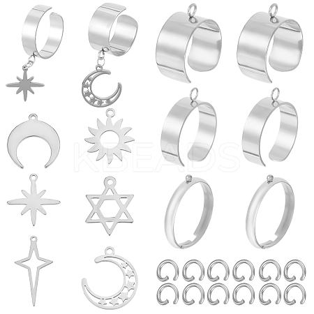 DIY Star Moon Stainless Steel Charms Cuff Ring Making Kit DIY-SC0026-17P-1