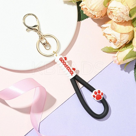 Cat Paw Print PVC & Iron Alloy Lobster Claw Clasp Keychain KEYC-JKC01105-02-1