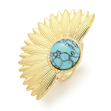 Ion Plating(IP) 304 Stainless Steel Synthetic Turquoise Cuff Rings G-Z056-07G-02-1