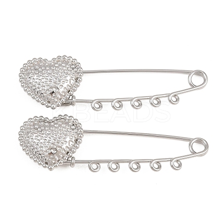 Hammered Heart 304 Stainless Steel Safety Pins Brooch Findings SA-CBA098D-15D-P05-1