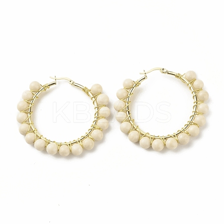 Natural Fossil Beaded Hoop Earrings for Women EJEW-C003-03J-RS-1