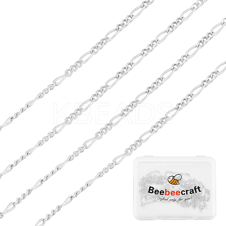 Beebeecraft 1M Rhodium Plated 925 Sterling Silver Figaro Chain STER-BBC0005-86-1