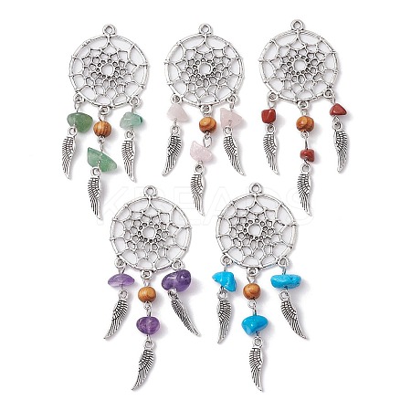 Mixed Gemstone Chip Big Pendants PALLOY-JF02291-1
