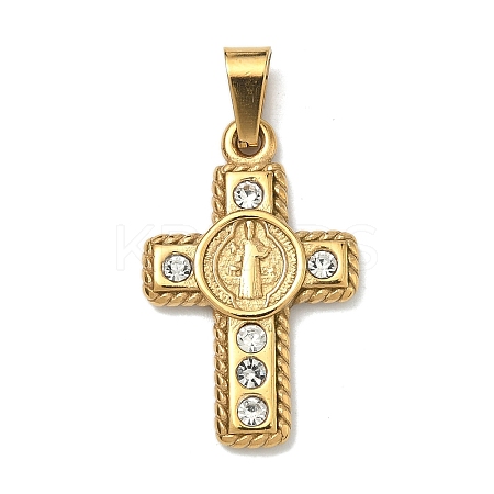 304 Stainless Steel Crystal Rhinestone Pendants STAS-F336-15G-01-1