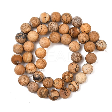 1 Strand Frosted Natural Picture Jasper Round Beads Strands G-YW0002-56-1