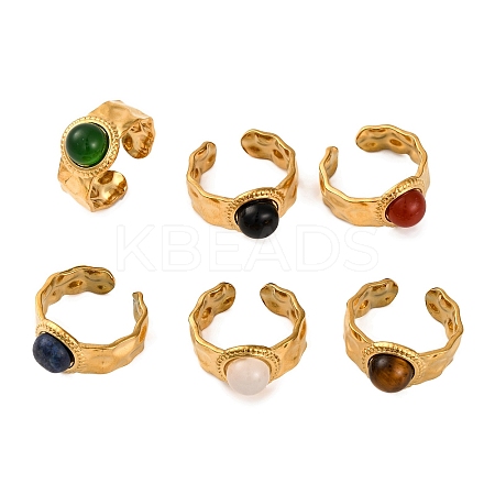 Round Natural Mixed Stone Finger Rings RJEW-Q822-03G-1