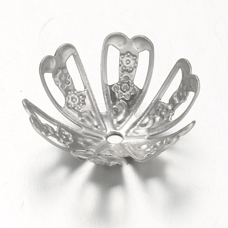Tarnish Resistant 6-Petal 304 Stainless Steel Flower Bead Caps STAS-F094-09P-1