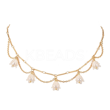 Shell Pearl & Acrylic Flower Bib Pendant Necklaces X1-NJEW-TA00169-1