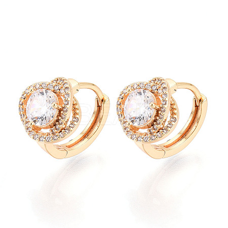 Brass Micro Pave Clear Cubic Zirconia Flower Hoop Earrings EJEW-T048-43G-1