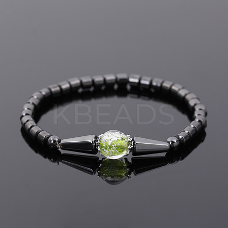 Synthetic Hematite Column & Cone Beaded Stretch Adjustable Magnetic Therapy Anklets with Luminous Beads FS-WGCFE2C-01-1