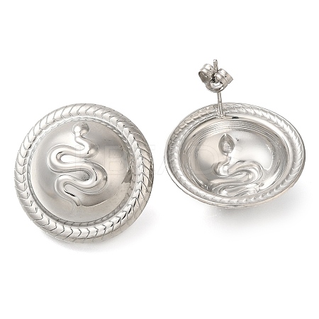 304 Stainless Steel Flat Round with Snake Stud Earrings EJEW-I312-07P-1