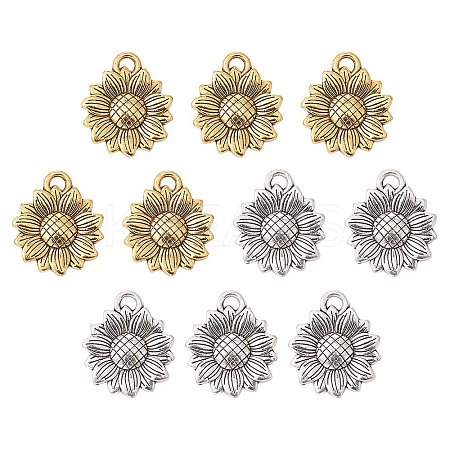 10Pcs 2 Colors Sunflower Tibetan Style Alloy Pendants TIBEP-YW0001-53-1