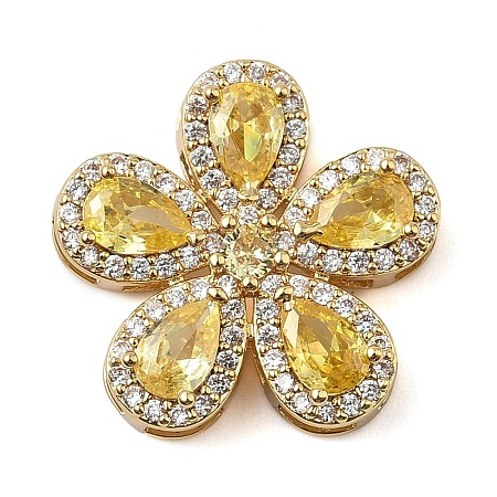 Brass Pave Cubic Zirconia 5-Petal Flower Multi-Strand Links KK-I276-30G-01-1