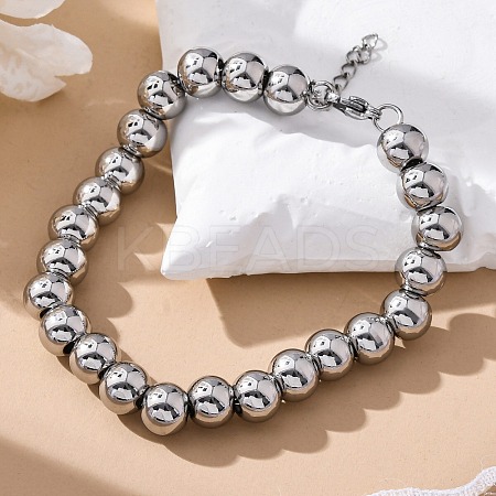 Non-Tarnish 202 Stainless Steel Round Beaded Bracelets for Men Women LS-BJEW-D034-01P-1