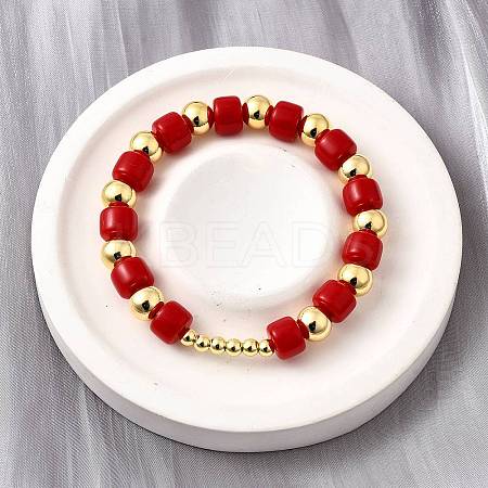 ABS Imitation Pearl Round Beads Stretch Bracelets for Women BJEW-D317-12C-G-1