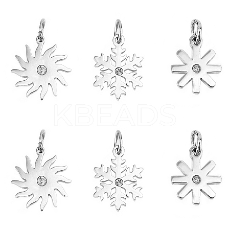 6Pcs 3 Style Eco-Friendly 316 Surgical Stainless Steel Micro Pave Clear Cubic Zirconia Charms RB-UN0001-06-1