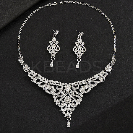 Brass Rhinestone Pendant Necklaces & Earring Sets for Women WG00284-05-1