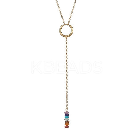 Natural & Synthetic Mixed Gemstone Rondelle Lariat Necklaces NJEW-JN04640-1