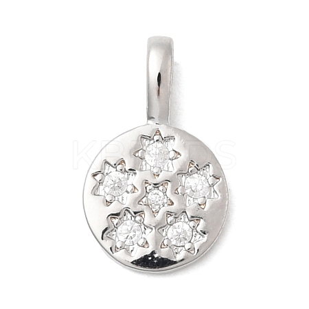 Brass Micro Pave Clear Cubic Zirconia Flat Round with Star Charms KK-A277-32P-1