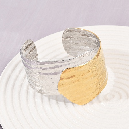 304 Stainless Steel Cuff Bangles for Women BJEW-G757-12GP-1