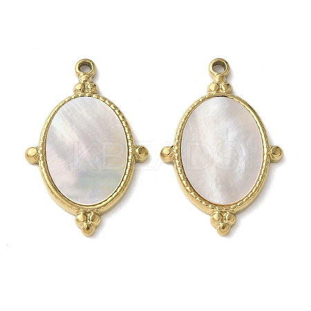 Oval 304 Stainless Steel Natural Paua Shell/White Shell Pendants Ion Plating(IP) STAS-U037-08G-01-1