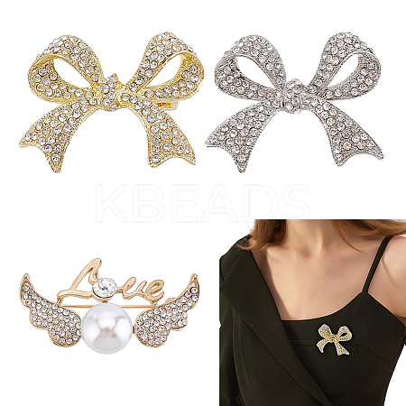 3Pcs 3 Styles Zinc Alloy Rhinestone Brooches for Backpack Clothes JEWB-AR0001-17-1