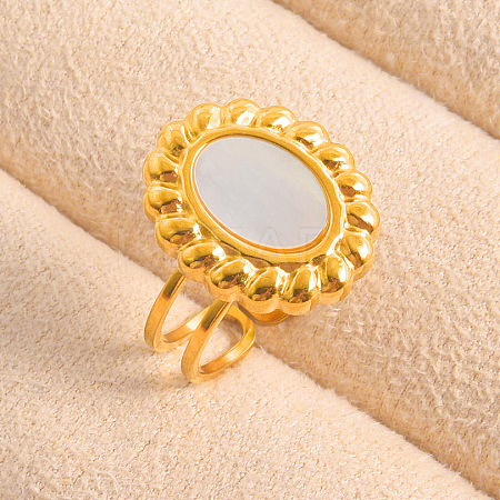 304 Stainless Steel with Natural Shell Cuff Open Rings for Women WI5991-3-1