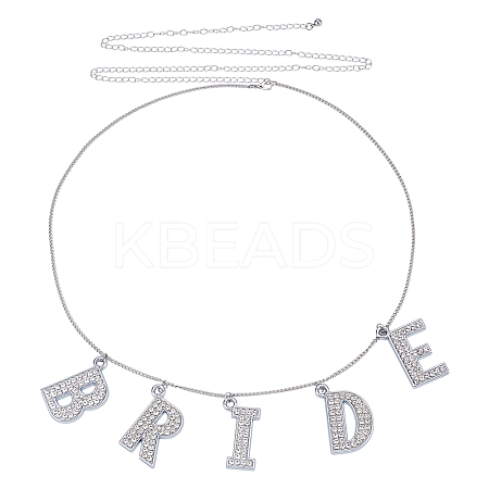 Alloy Crystal Rhinestone Word BRIDE Pendant Iron Waist Belly Chains NJEW-GA00006-1