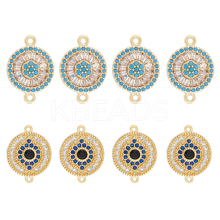 8Pcs 2 Styles Brass Pave Clear & Deep Sky Blue Cubic Zirconia Connector Charms KK-DC0003-42-1