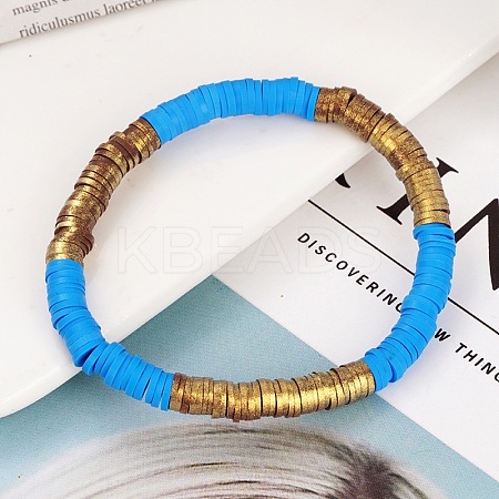 Handmade Polymer Clay Heishi Beaded Stretch Bracelets with CCB for Women JF1252-6-1