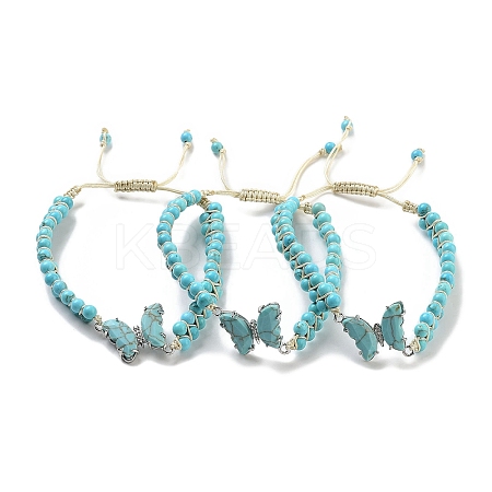 Natural Crackle Turquoise & Synthetic Turquoise Braided Round Bead Bracelets BJEW-K251-06I-1