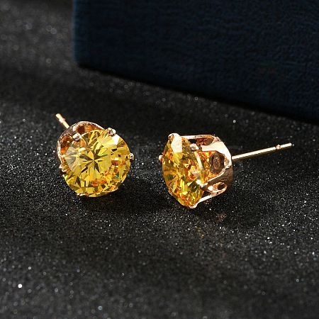 Flat Round Brass Micro Pave Cubic Zirconin Stud Earrings EJEW-D318-04G-1