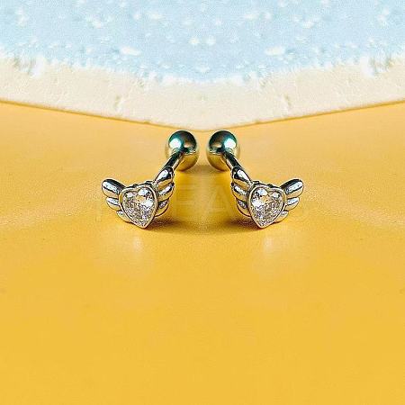 Angel Wing Heart 316L Surgical Stainless Steel Pave Cubic Zirconia Tongue Rings FS-WG901EE-01-1