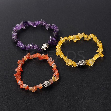 3D Buddha Head Gemstone Beaded Stretch Bracelets BJEW-JB01805-1