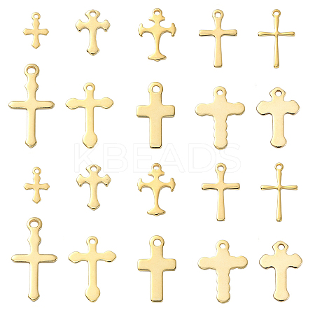50Pcs 10 Styles 304 Stainless Steel Tiny Cross Charms STAS-CJ0002-25-1