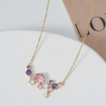 Brass Colorful Cubic Zirconia Branch Pendant Necklaces for Women NJEW-H012-42G-1