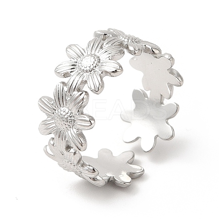 Non-Tarnish 304 Stainless Steel Sunflower Open Cuff Ring for Women RJEW-E063-08P-1