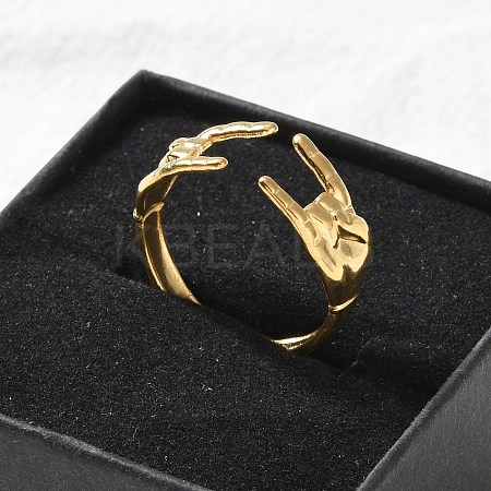 304 Stainless Steel Rock & Roll Hand Gesture Cuff Rings for Women Men LS-RJEW-B118-02G-1