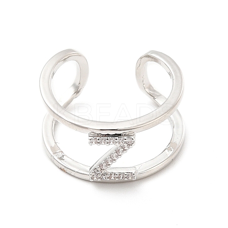 Clear Cubic Zirconia Initial Letter Open Cuff Ring RJEW-A012-01P-Z-1