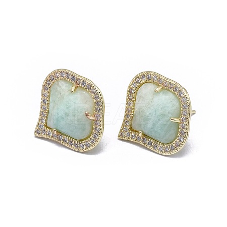 Natural Amazonite Stud Earrings EJEW-L228-07B-G-1