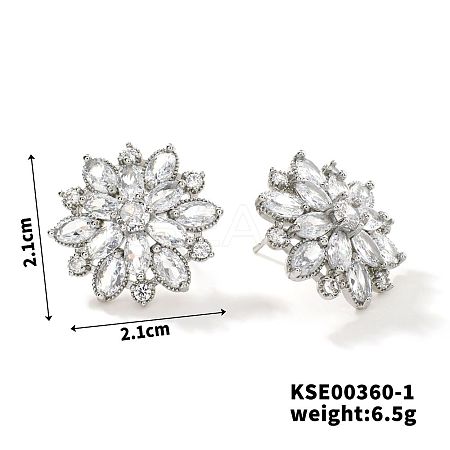 Fashionable Cute Shiny Brass Rhinestone Stud Earrings French Romantic Sunflower Earrings LT6449-1-1