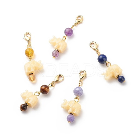 Natural Gemstone and Resin Elephant Pendant Decorations HJEW-JM00711-01S-1