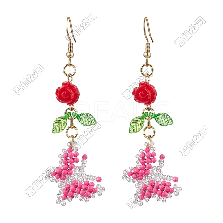 Glass Seed Beads Butterfly Dangle Earrings EJEW-FS00094-1