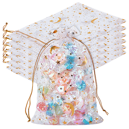 50Pcs Gold Stamping Moon & Star Organza Drawstring Gift Storage Bags OP-BBC0001-03B-01-1