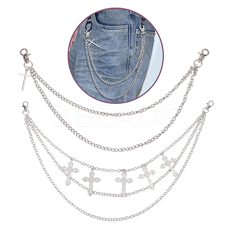 2Pcs 2 Styles Zinc Alloy Double Layer Cross Chains Belt AJEW-HY0002-27-1