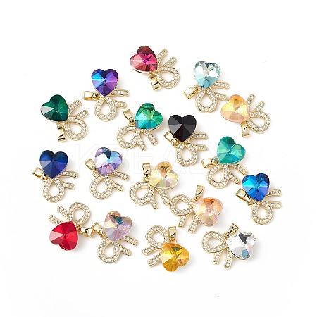 Real 18K Gold Plated Rack Plating Brass Micro Pave Clear Cubic Zirconia Pendants KK-C015-26G-1