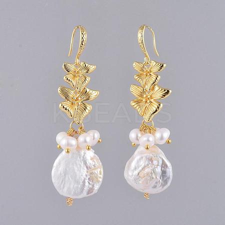 Natural Baroque Pearl Keshi Pearl Dangle Earrings EJEW-JE03879-1
