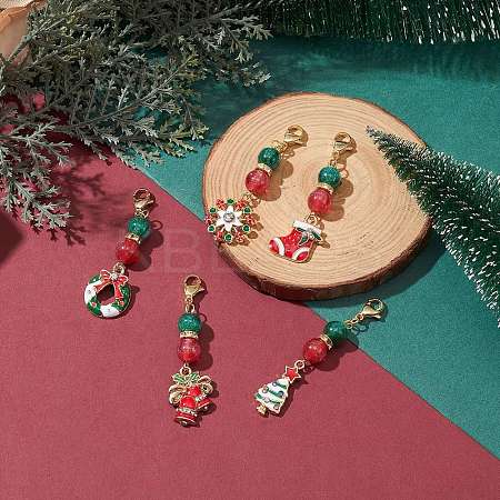 Christmas Alloy Enamel & Resin Pendant Decorations HJEW-JM01136-S-1