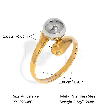 European Style Hollow Design Stainless Steel Beaded Adjustable Open Cuff Rings ZU9443-2-1