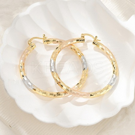 Brass Two Tone Hoop Earrings EJEW-B117-06E-M-1